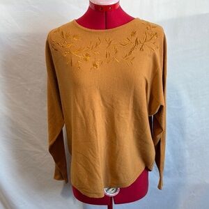 Tan Crew Neck Sweater with Intricate Embroidery LL126